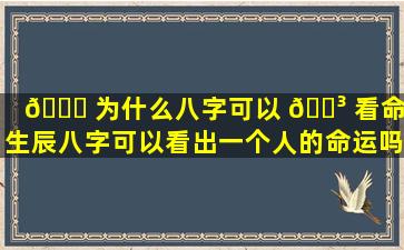 🐕 为什么八字可以 🌳 看命「生辰八字可以看出一个人的命运吗」